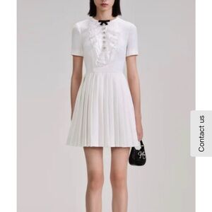 Self-Portrait White Mini Dress with Black Bow
